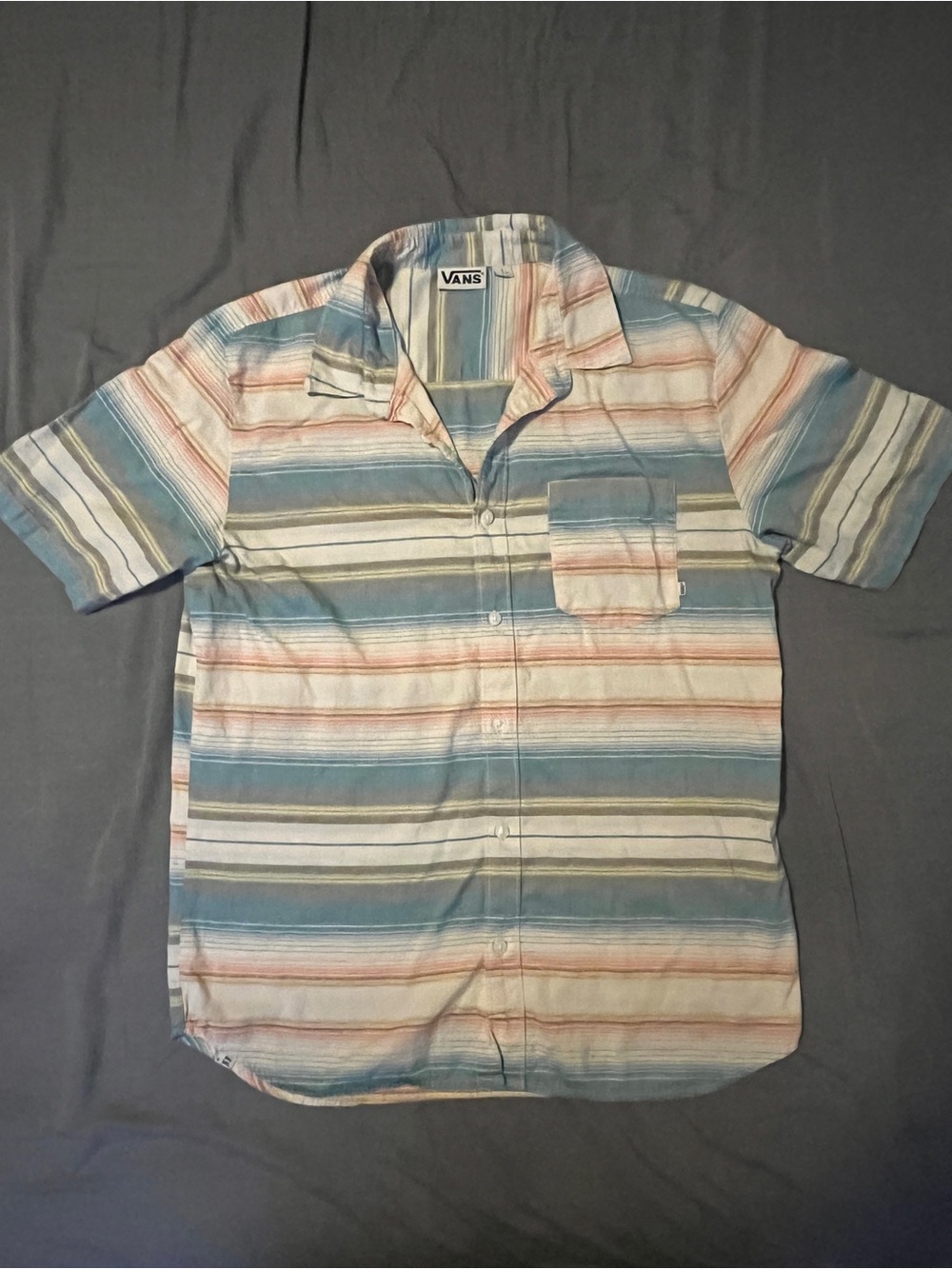 🏷️ Vans Off The Wall Striped Short Sleeve Button Down Shirt Size L